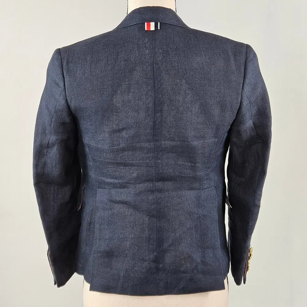 Thom Browne Women's Navy Blue Linen Nautical Blazer Jacket | Size‎ 0 | FLAWS